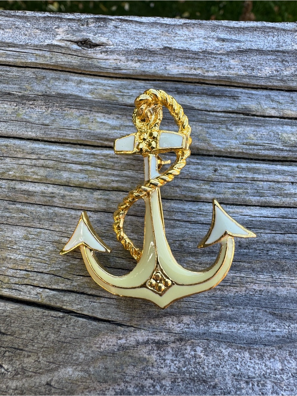 Vintage Gold and Cream Anchor Brooch
